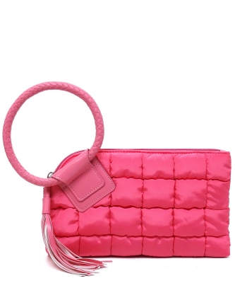 Puffy Quilted Cuff Handle Tassel Wristlet Clutch QP204