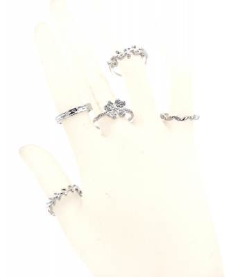 5Pcs  Rhinestone Ring Set  RZ300119 SILVER CL