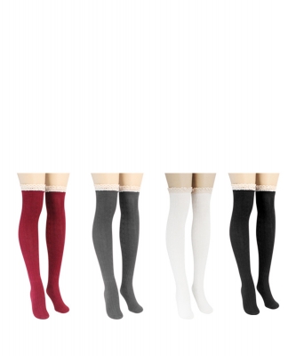 12 Pairs Comfy Lace Trim Knit Thigh High Boot Socks SO350009