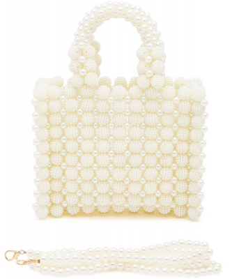 Braided Pearl Structure Top Handle Clutch Bag SQUAREPEARL