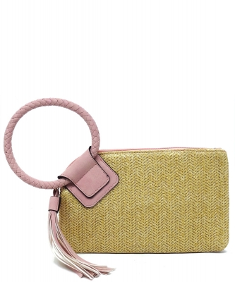 Straw Cuff Handle Tassel Wristlet Clutch ST204