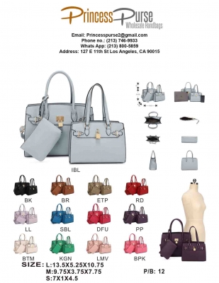 3in1 Plain Key Lock Design Tote Bag with Bag Set US-30067A