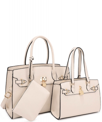 3in1 Plain Key Lock Design Tote Bag with Bag Set US-30067A