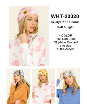 1 Dozen Pack Tie-Dye Knit Beanie WHT-20320