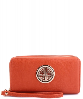Fashion Logo Double Zip Around Wallet Wristlet WU0012L BURNT ORANGE