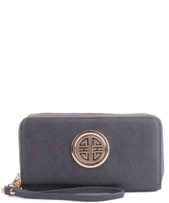 Fashion Logo Double Zip Around Wallet Wristlet WU0012L CHARCOAL GRAY