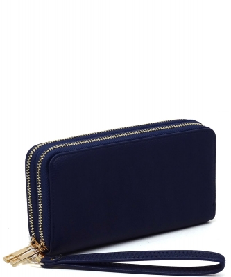 Fashion Double Zip Around Wallet Wristlet WU0012 NAVY
