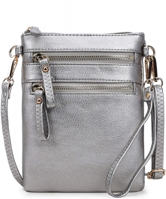Fashion Multi Zip Pocket Cross Body Bag WU002 LIGHT PEWTER