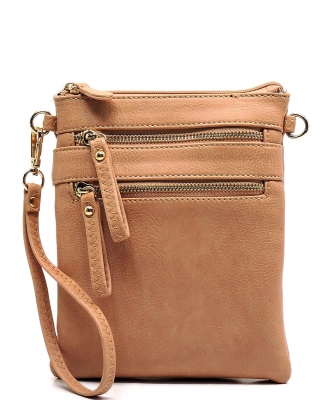 Fashion Multi Zip Pocket Cross Body Bag WU002 ROSEPINK