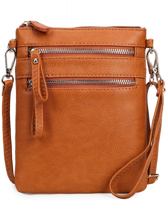 Fashion Multi Zip Pocket Cross Body Bag WU002 TAN