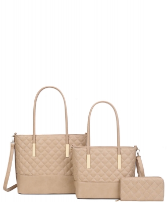 3n1 Quilted Tote Bag with Matching Wallet Set XC-8557-S