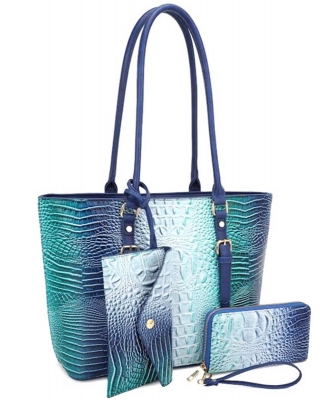 Croc Embossed 3 In 1 Tote Set ZZW-31263