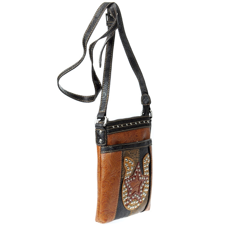 Faux Leather Western Crossover Handbag with Studs and Horseshoe Decor ...