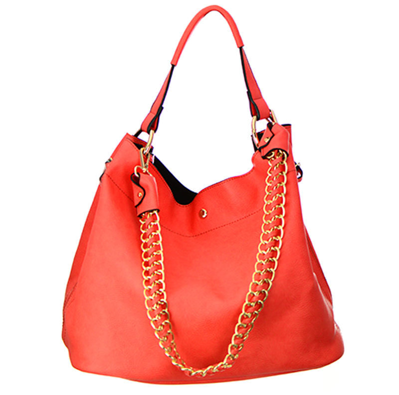 Faux Leather Hobo Bag H1050S 35828 - Coral