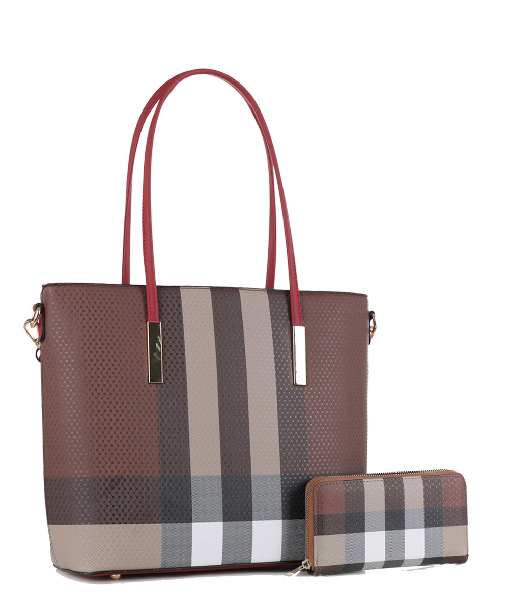 Fashion Faux Checkered Tote Bag Wallet Set CK19630