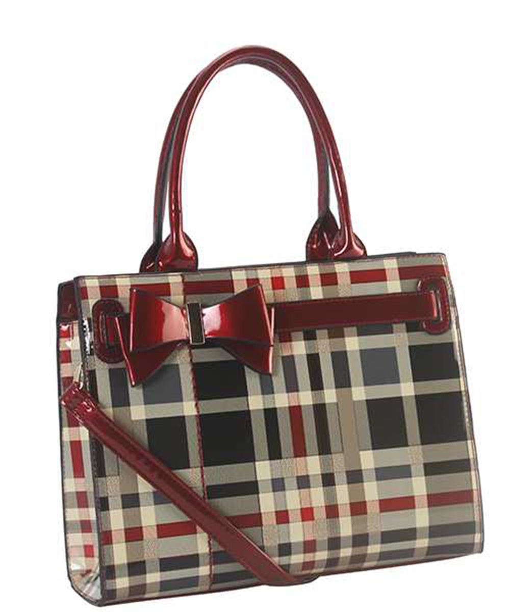 Designer 2 in 1 Patent Checkered Handbag Set GZ-8053