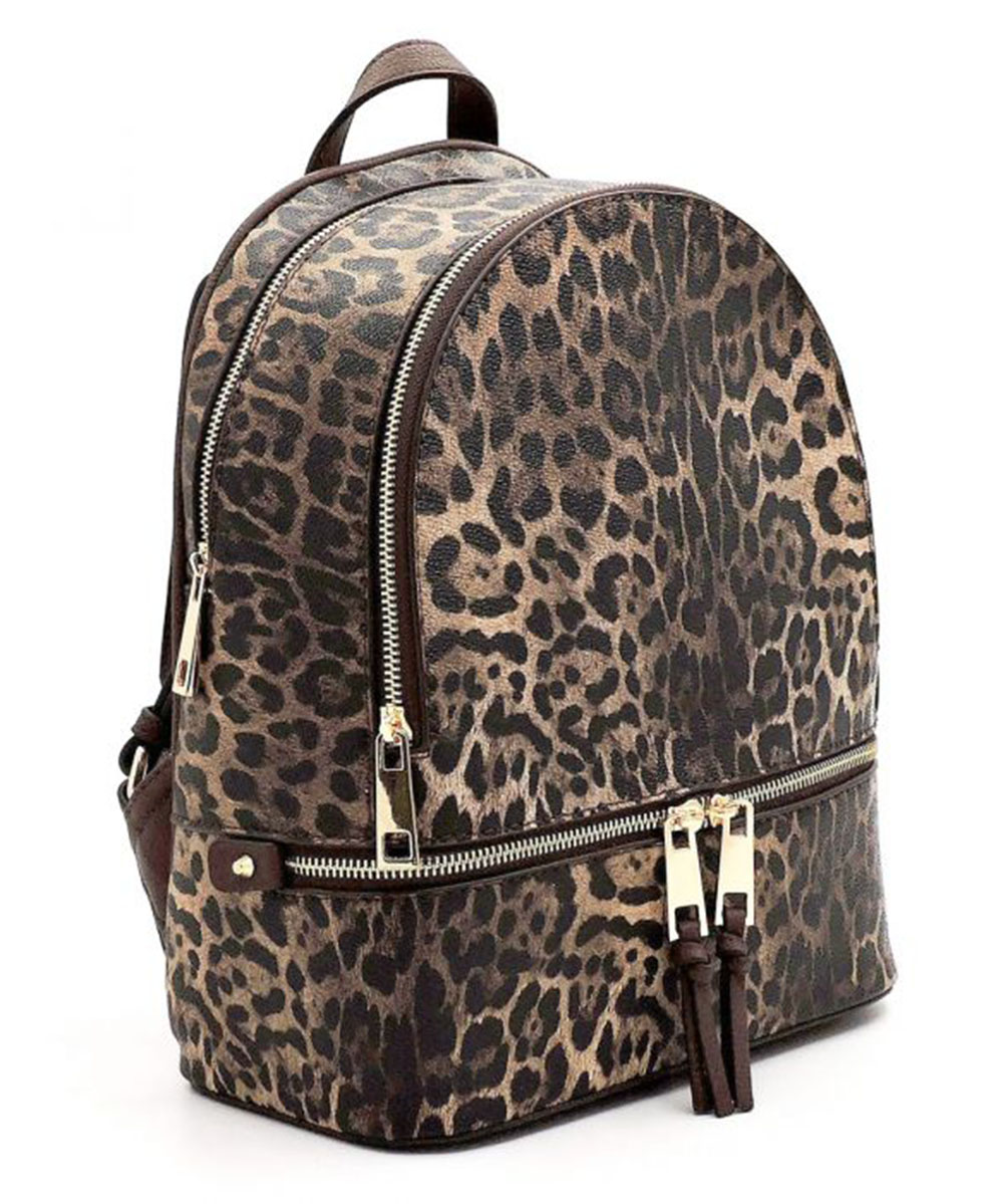 Leopard Print Textured Backpack LE1062W
