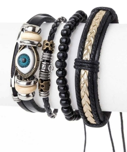 Evil Eye Charm Mix Beads Leather Bracelet Set 128-TB5006