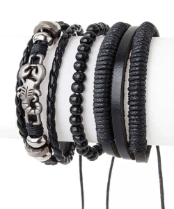 Scorpion Mix Beads Leather Stacking Bracelet Set 128-TB5011