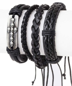 Skull Cross Plat Leather Stacking Bracelet Set 128-TB5013