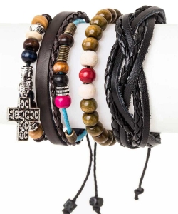 Cross Charm Mix Beads Leather Bracelet Set 128-TB5018