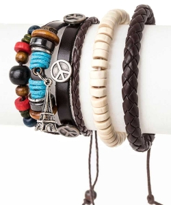 Peace Sign Mix Beads Leather Bracelet Set 128-TB5019
