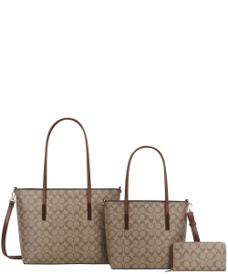 3in1 Monogram Print Tote Bag With Bag Wallet FT-8233S