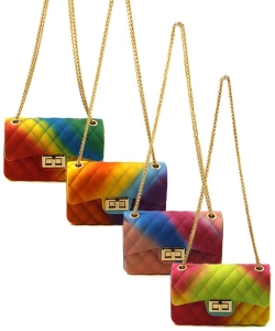 Pack of 6 Pieces Rainbow Quilted Jelly Mini Crossbody 7058