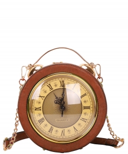 Vintage Real Clock Shoulder & Satchel Handbags A9346 Brown