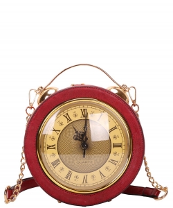 Vintage Real Clock Shoulder & Satchel Handbags A9346 RED/