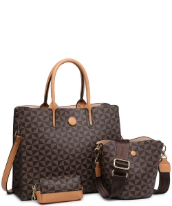 3 IN 1 Fashion Monogram Boxy Satchel Set BG-716532 TAN