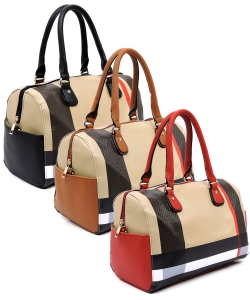 Package of 6 Pieces Plaid Check Printed Boston Bag Satchel BT2660