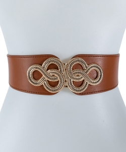 Twisted Gold Clip On Buckle Stretcheable Belt BT320072 BROWN