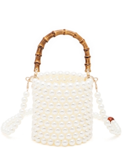Bamboo Top Handle Beaded Bucket Clutch Bag BUCKETPEARL