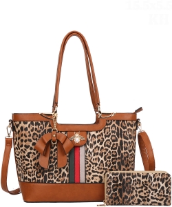 2in1 Designer Inspired Leopard Tote Bag Wallet Set BWX-8581W