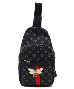 Queen Bee Stripe Monogram Sling Backpack CS750B BLACK