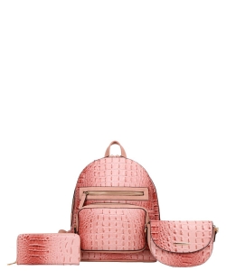 3in1 Ostrich Croc Backpack CY-8730S Pink
