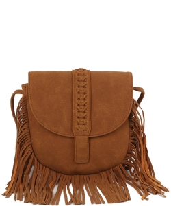 Suede Fringe Flap Crossbody Bag EWB294