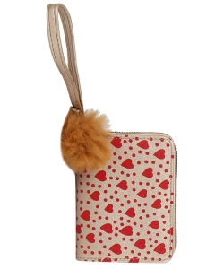 Heart Pompom Bi-fold Wallet Wristlet GLW0192