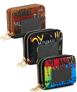 Package of 6 Pieces Multi Graffiti Print Accordion Card Holder Double Zip Wallet GP014