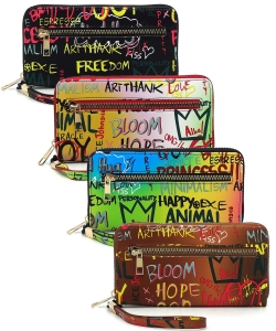 Package of 8 Pieces Multi Graffiti Print Accordion Card Holder Wallet GP022