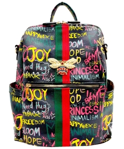 Graffiti Queen Bee Striped Convertible Backpack GP2706B Black