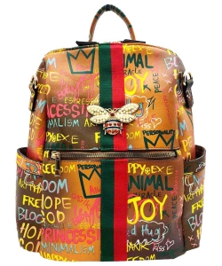 Graffiti Queen Bee Striped Convertible Backpack GP2706B Tan