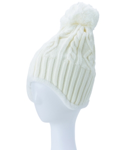 CABLE KNIT EAR COVER BEANIE HA320114 IVORY