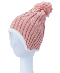 CABLE KNIT EAR COVER BEANIE HA320114 PINK