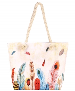 Colorful Feathers In the Wind Print Tote Bag HBG-104318 WHITE