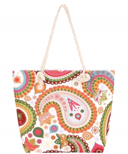 Colorful Paisley Print Tote Bag HBG-104324 WHITE