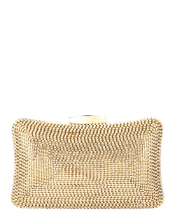 Rinestone Curve Rounded Metal Clutch Bag HBG-104401 GOLD