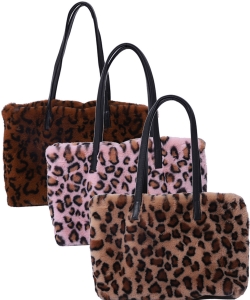 Pack of 6 Pieces Soft Fur Animal Print Tote Shoulder Bag HG103773