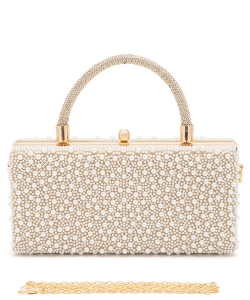 All Over Pearl Rhinstone Top Handle Statement Clutch Bag JM997